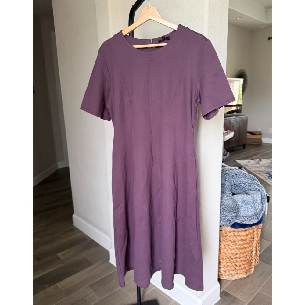 Quince Ultra Stretch Ponte Short Sleeve Midi Dress Dark Orchid Purple Large